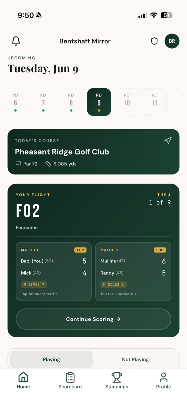 GOWF home — tonight's round, course and your flight